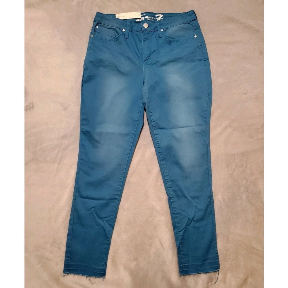 Women’s Seven7 Mid Rise Ankle Skinny Jeans Release Hem Teal Denim Size 12 NWT